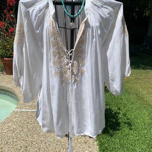 Embroidered Peasant Blouse Cotton 1 Size Fits All